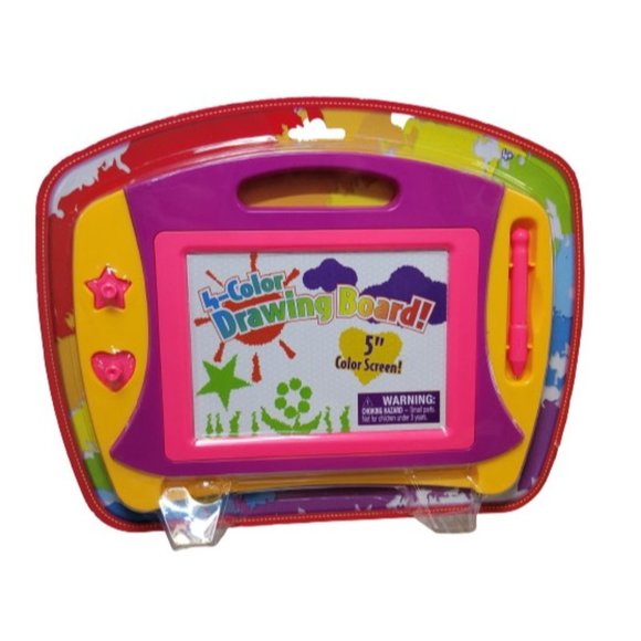 4 Color Magnetic Draw & Erase 5" Screen w/ Pen & Shape Magnet Stamps Grin Studio - Picture 1 of 2
